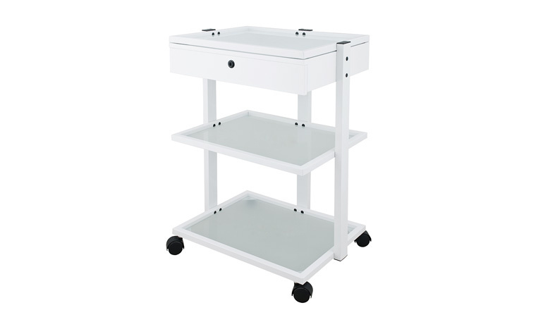 Laatikollinen työtaso, metalli/lasi, valkoinen